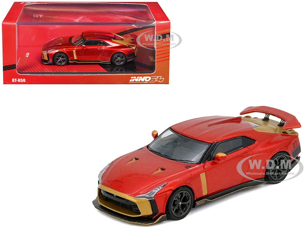 Nissan GT-R50 By ItalDesign Red Metallic with Gold Accents 1/64 Diecast Model Car by Inno Models diecast model