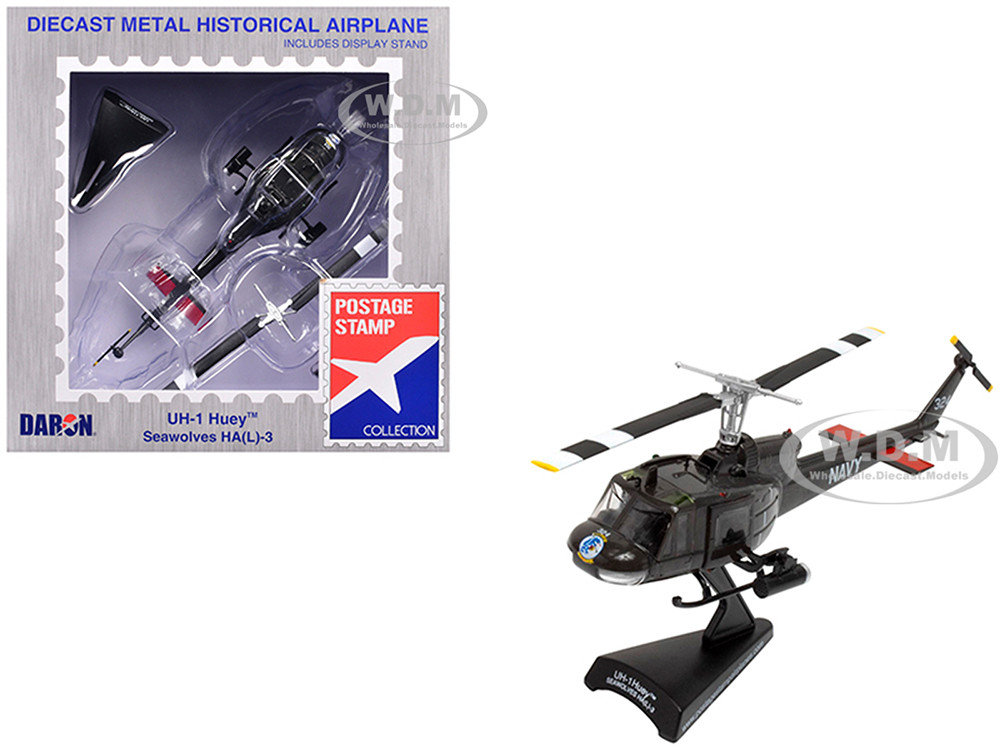 Bell UH-1 Iroquois "Huey" Helicopter "Seawolves, HAL-3 Fleet No.324" United States Navy 1/87 (HO) Diecast Model by Postage Stamp diecast model