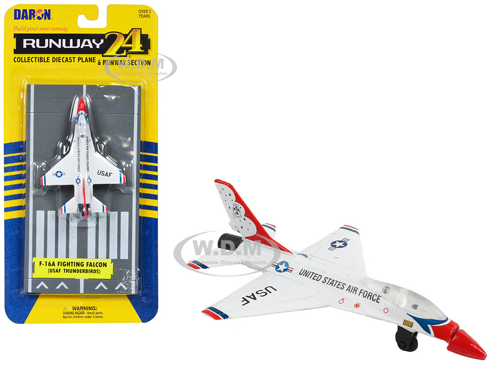 General Dynamics F-16 Fighting Falcon Fighter Aircraft White "United States Air Force Thunderbirds" with Runway Section Diecast Model Airplane by Runway24 diecast model