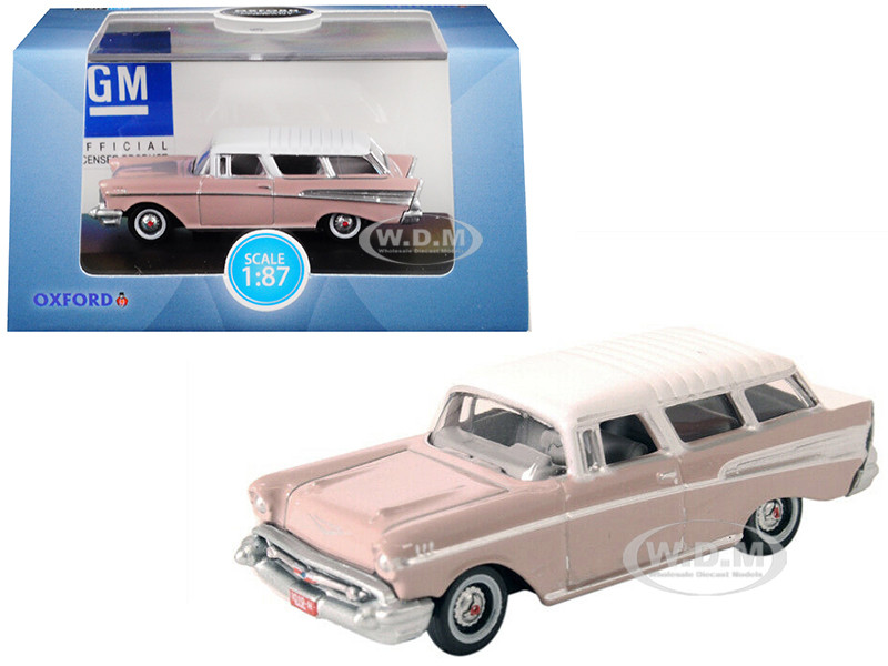 1957 Chevrolet Nomad Dusk Pearl Pink with Imperial Ivory Top 1/87 (HO) Scale Diecast Model Car by Oxford Diecast diecast model