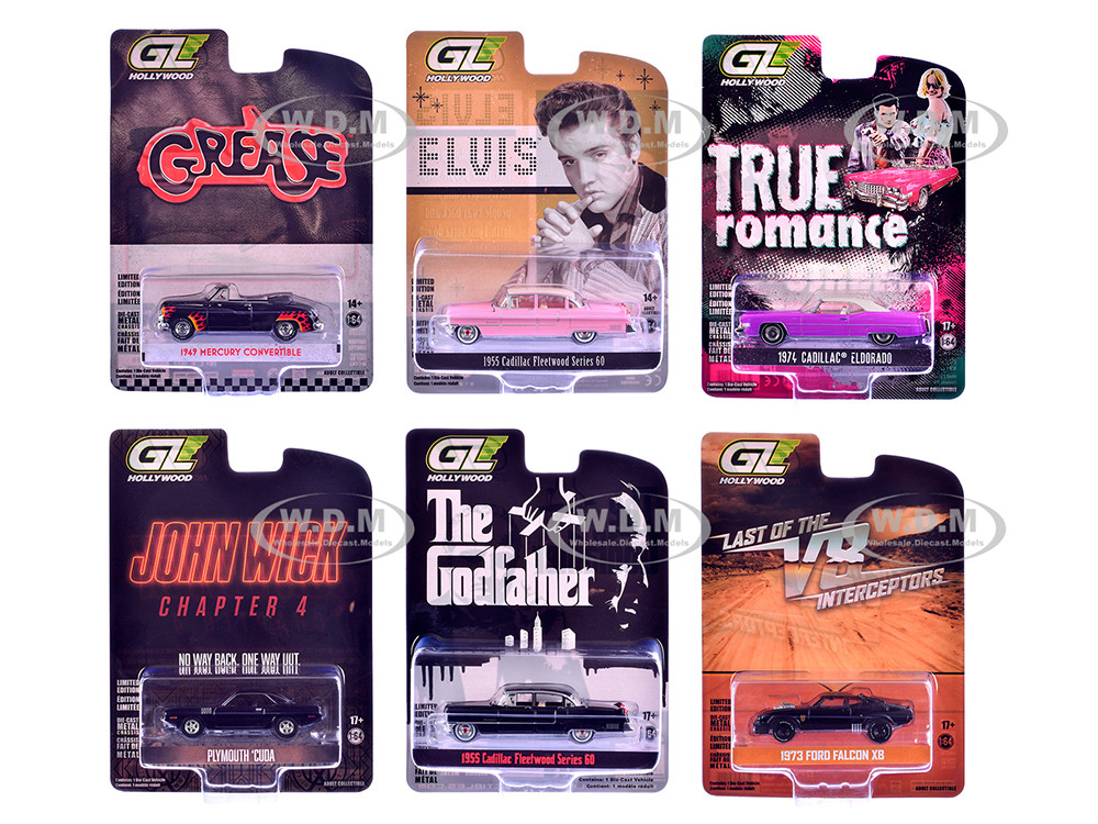 "Hollywood Greatest Hits" (2025) Set of 6 pieces 1/64 Diecast Model Cars by Greenlight diecast model