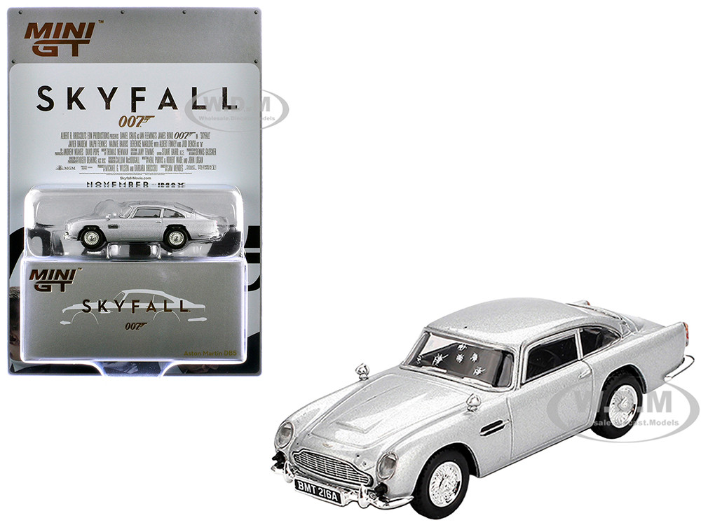 Aston Martin DB5 RHD (Right Hand Drive) Birch Silver Metallic (Damaged) 007 James Bond "Skyfall" (2012) Movie Limited Edition 1/64 Diecast Model Car by Mini GT diecast model