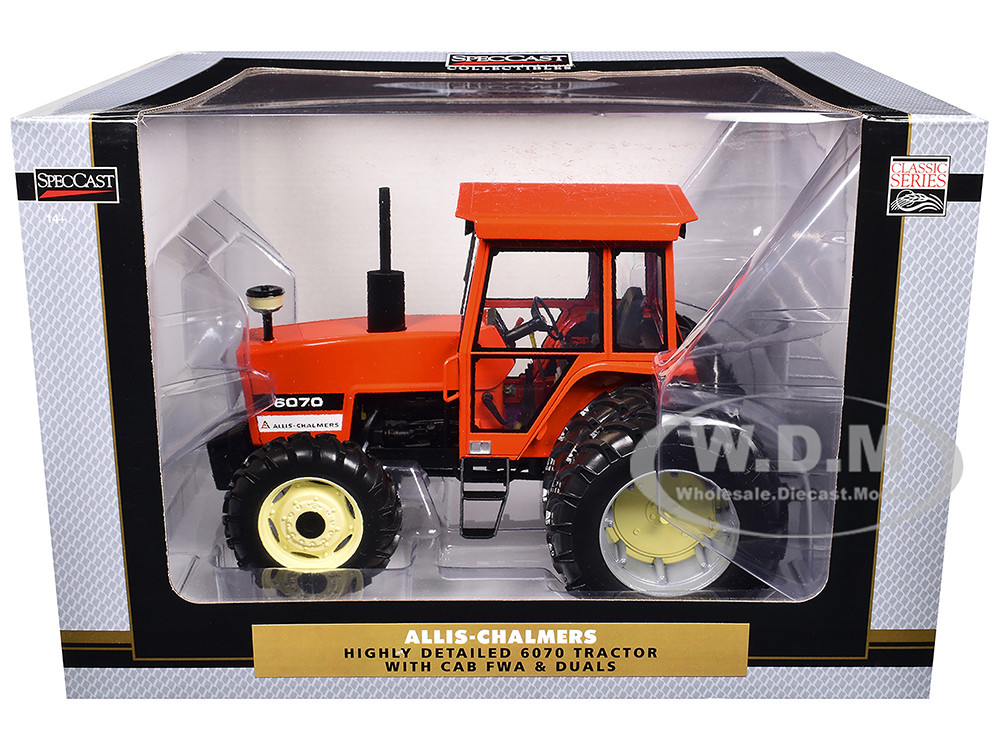 Allis Chalmers 6070 Tractor with Cab and Dual Wheels Orange "Classic Series" 1/16 Diecast Model by SpecCast diecast model