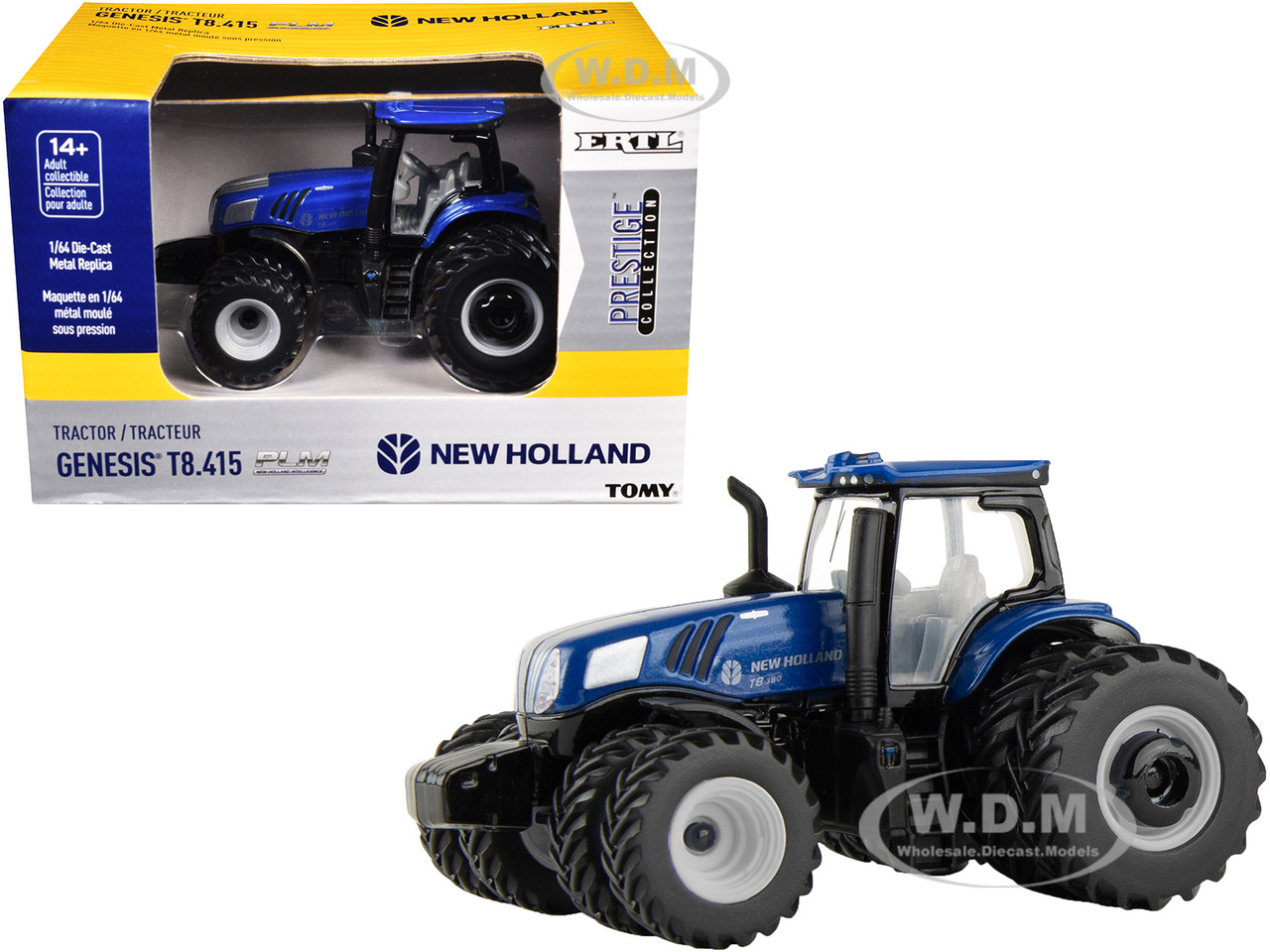 New Holland Genesis T8.415 Tractor with Dual Wheels Blue "Prestige Collection" 1/64 Diecast Model by ERTL TOMY diecast model