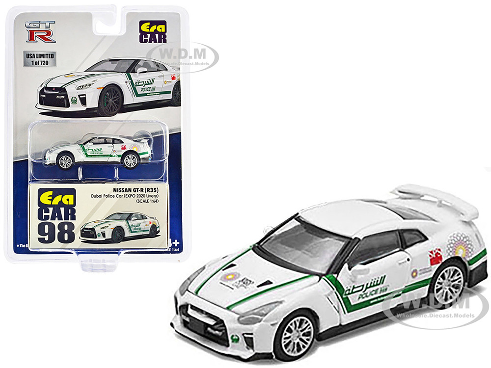 Nissan GT-R (R35) White Dubai Police "EXPO 2020" Livery Limited Edition to 720 pieces Worldwide 1/64 Diecast Model Car by Era Car diecast model
