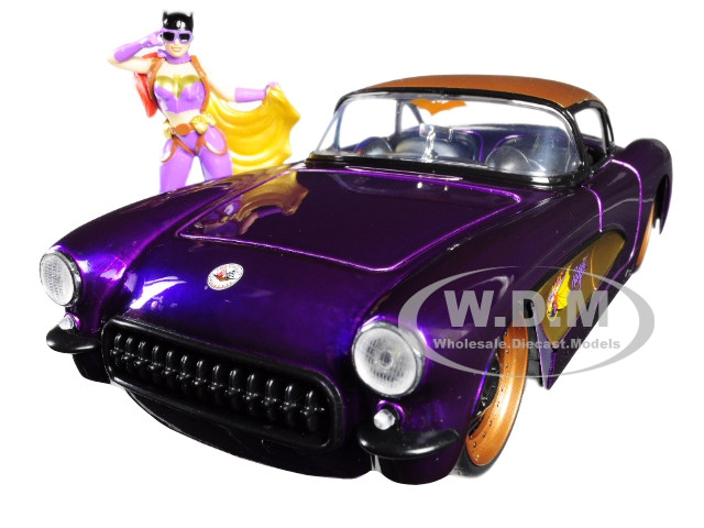 1957 Chevrolet Corvette Purple with Batgirl Diecast Figurine "DC Comics Bombshells" Series 1/24 Diecast Model Car by Jada diecast model