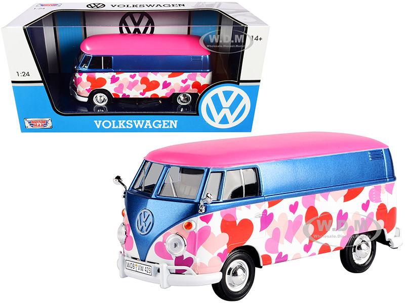 Volkswagen Type 2 (T1) Delivery Van "Love" Pink and Blue Metallic 1/24 Diecast Model Car by Motormax diecast model