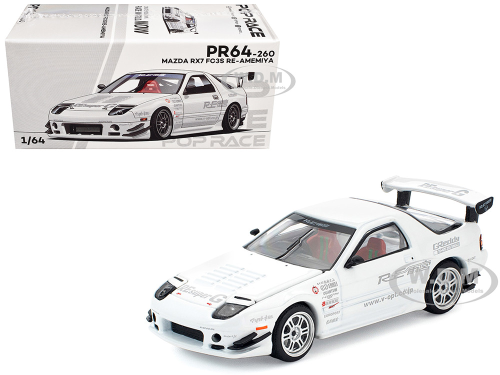 Mazda RX7 (FC3S) RE Amemiya RHD (Right Hand Drive) White 1/64 Diecast Model Car by Pop Race diecast model