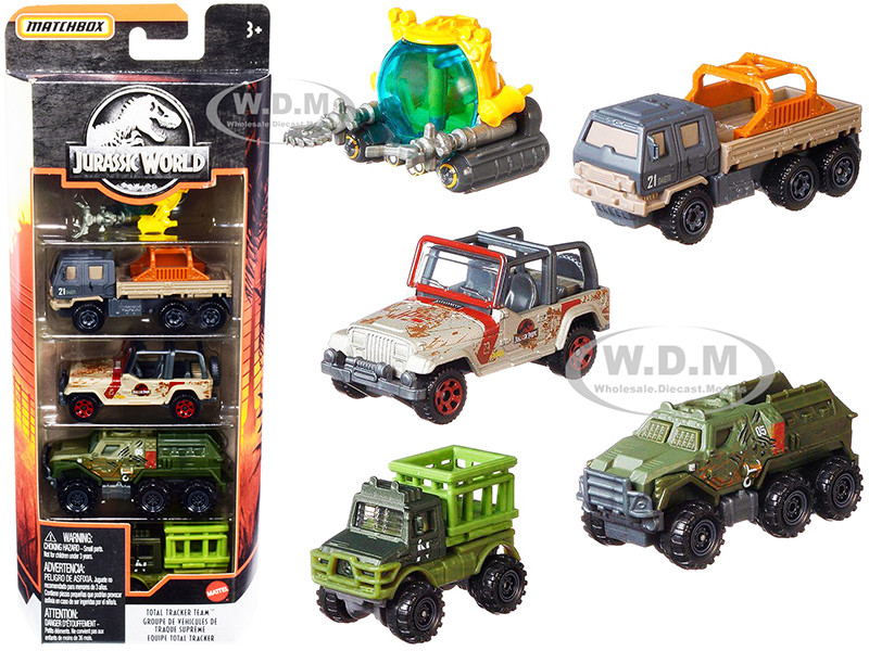 "Jurassic World" Total Tracker Team Set of 5 pieces Diecast Model Cars by Matchbox diecast model
