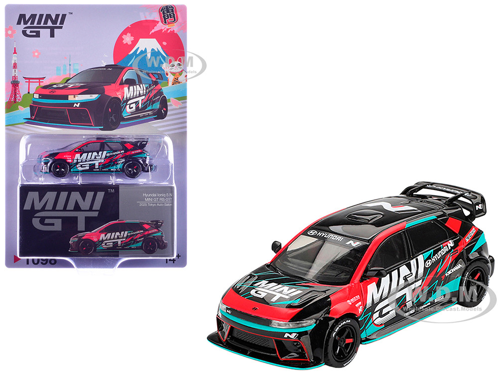 Hyundai Ioniq 5N RS-01T "Mini GT" Black with Graphics "2025 Tokyo Auto Salon" Limited Edition 1/64 Diecast Model Car by Mini GT diecast model