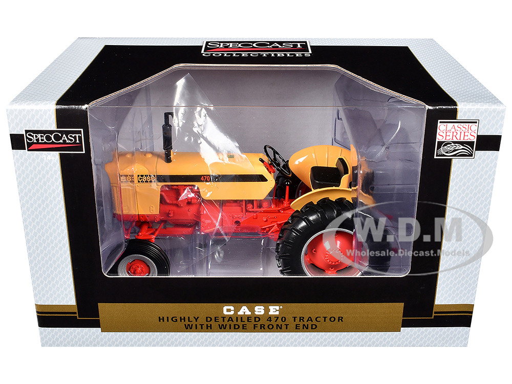 Case 470 Wide Front Tractor Yellow and Orange "Classic Series" 1/16 Diecast Model by SpecCast diecast model