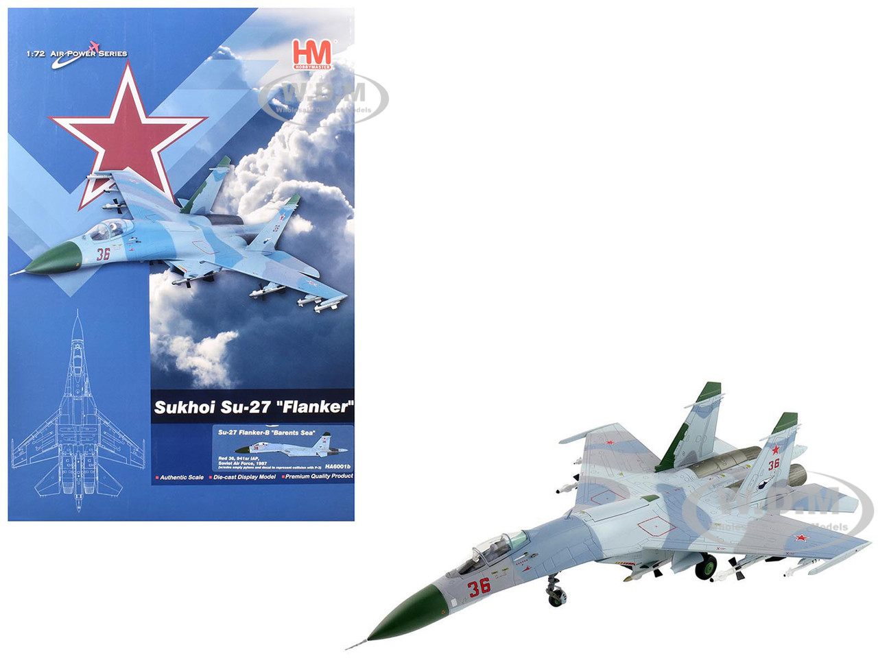 Sukhoi Su-27 Flanker-B Fighter Aircraft "Red 36, Barents Sea, 941st IAP" (1987) Soviet Air Force "Air Power Series" 1/72 Diecast Model by Hobby Master diecast model