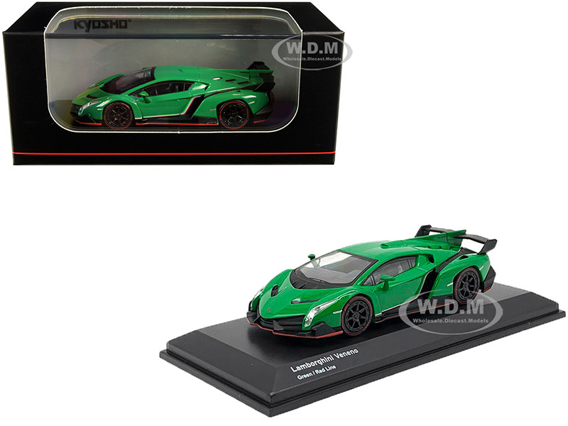 Lamborghini Veneno Green with Red Line 1/64 Diecast Model Car by Kyosho diecast model