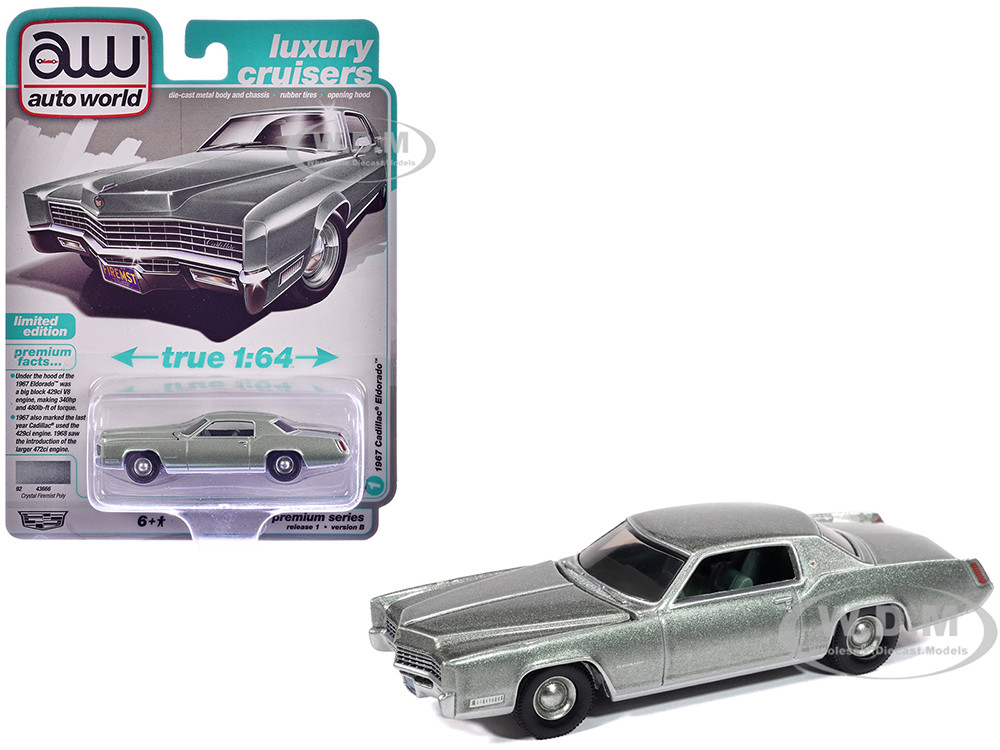 1967 Cadillac Eldorado Crystal Firemist Metallic with Green Interior "Luxury Cruisers" Series 1/64 Diecast Model Car by Auto World diecast model