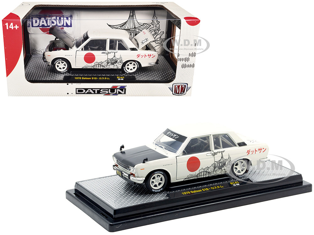 1970 Datsun 510 Light Gray with Japanese Graphics Limited Edition to 4050 pieces Worldwide 1/24 Diecast Model Car by M2 Machines diecast model