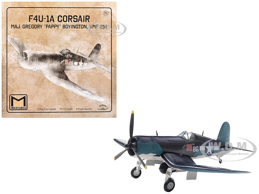 Vought F4U-1A Corsair Fighter Aircraft "Maj. Gregory "Pappy" Boyington, VMF 214" United States Marine Corps 1/72 Diecast Model by Militaria Die Cast diecast model
