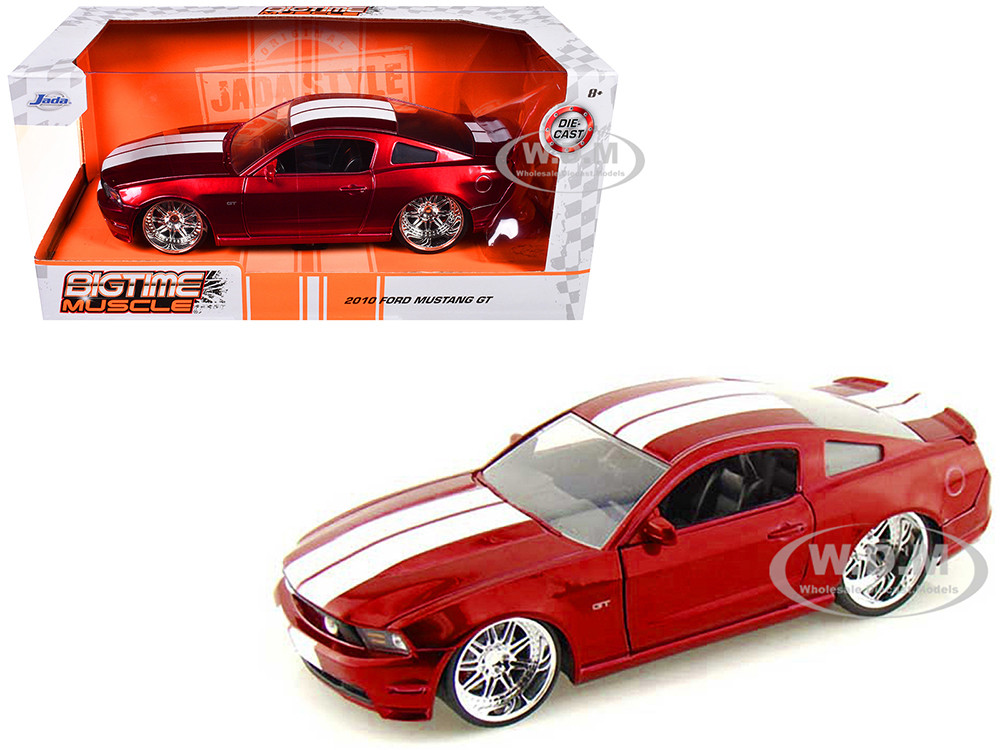2010 Ford Mustang GT Red Metallic with White Stripes "Bigtime Muscle" Series 1/24 Diecast Model Car by Jada diecast model