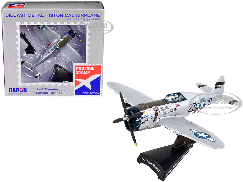Republic P-47 Thunderbolt Fighter Aircraft "Kansas Tornado II" United States Army Air Force 1/100 Diecast Model Airplane by Postage Stamp diecast model