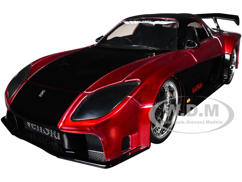 1995 Mazda RX-7 Widebody RHD (Right Hand Drive) "VeilSide" Black and Red Metallic "JDM Tuners" Series 1/24 Diecast Model Car by Jada diecast model