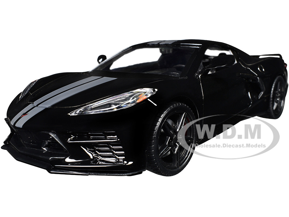 2020 Chevrolet Corvette C8 Stingray Black with Silver Stripes "Timeless Legends" Series 1/24 Diecast Model Car by Motormax diecast model