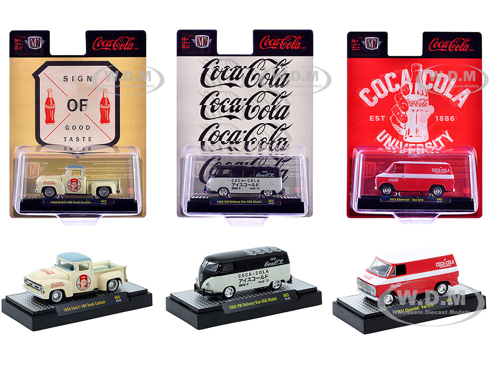 "Coca-Cola" Set of 3 pieces Release 62 Limited Edition to 8000 pieces Worldwide 1/64 Diecast Model Cars by M2 Machines diecast model
