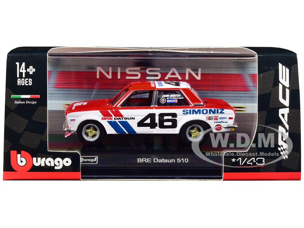Datsun 510 #46 John Morton Red and White "BRE (Brock Racing Enterprises)" "Race" Series 1/43 Diecast Model Car by Bburago diecast model