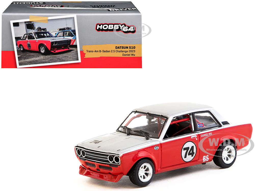 Datsun 510 #74 Daniel Wu "Trans-Am B-Sedan 2.5 Challenge" (2023) Silver and Red "Hobby64" Series 1/64 Diecast Model Car by Tarmac Works diecast model