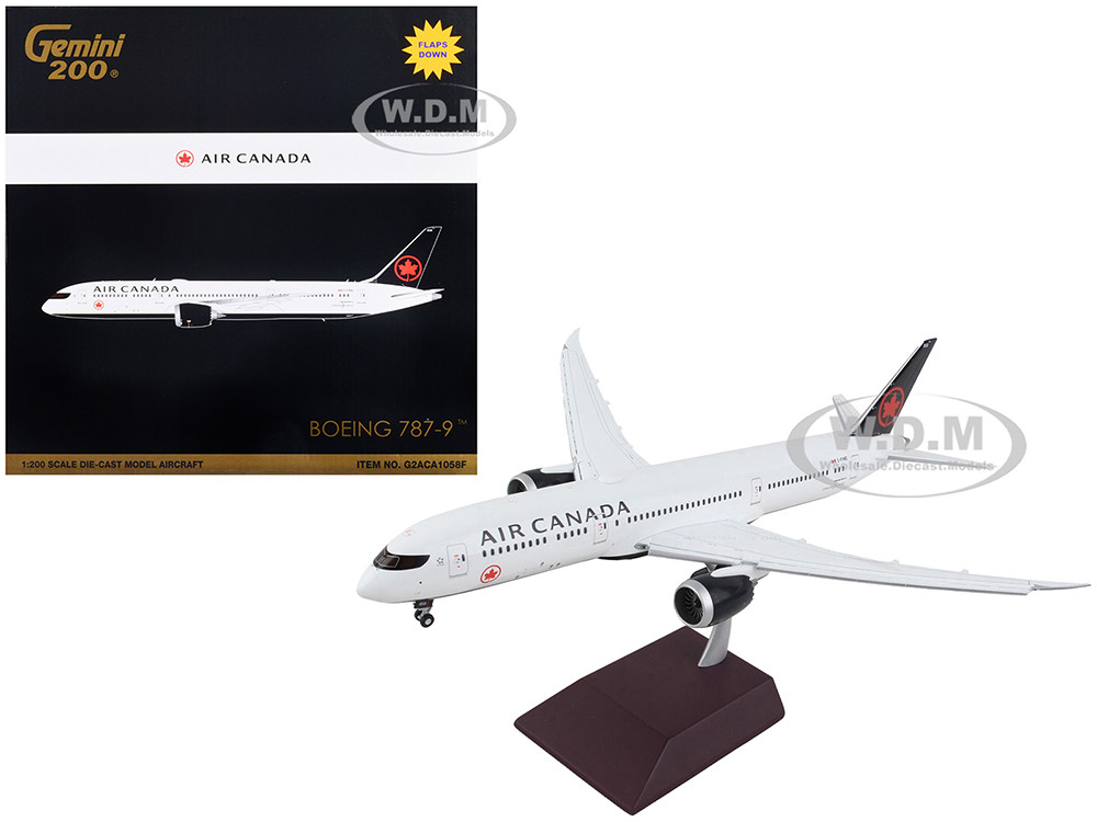 Boeing 787-9 Commercial Aircraft with Flaps Down "Air Canada" White with Black Tail "Gemini 200" Series 1/200 Diecast Model Airplane by GeminiJets diecast model