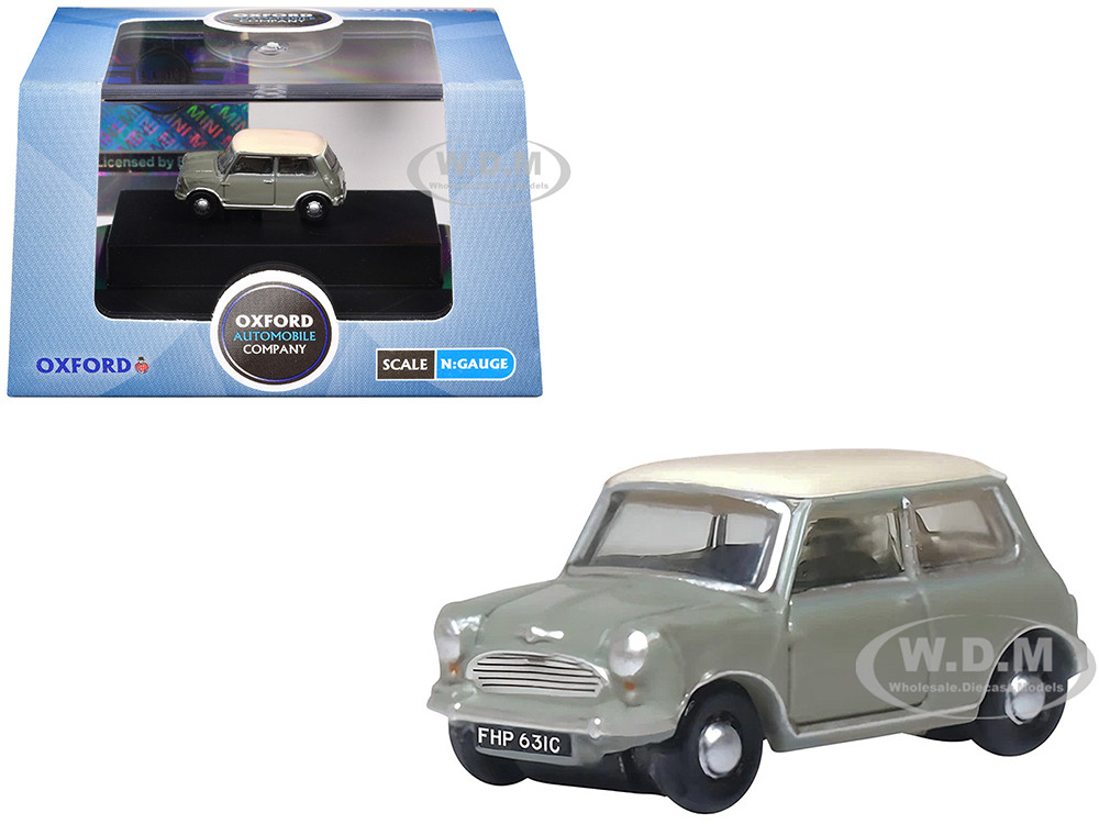 Mini Classic Tweed Gray with Cream Top 1/148 (N) Scale Diecast Model Car by Oxford Diecast diecast model