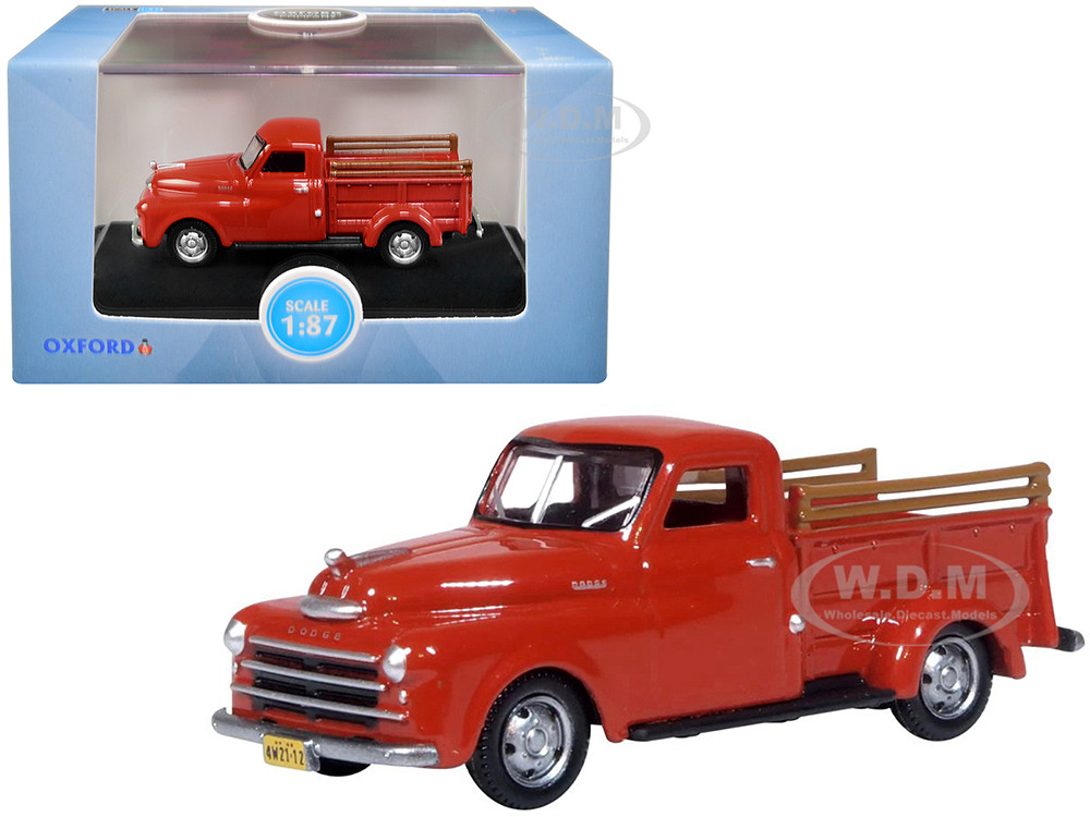 1948 Dodge B-1B Pickup Truck Red 1/87 (HO) Scale Diecast Model Car by Oxford Diecast diecast model
