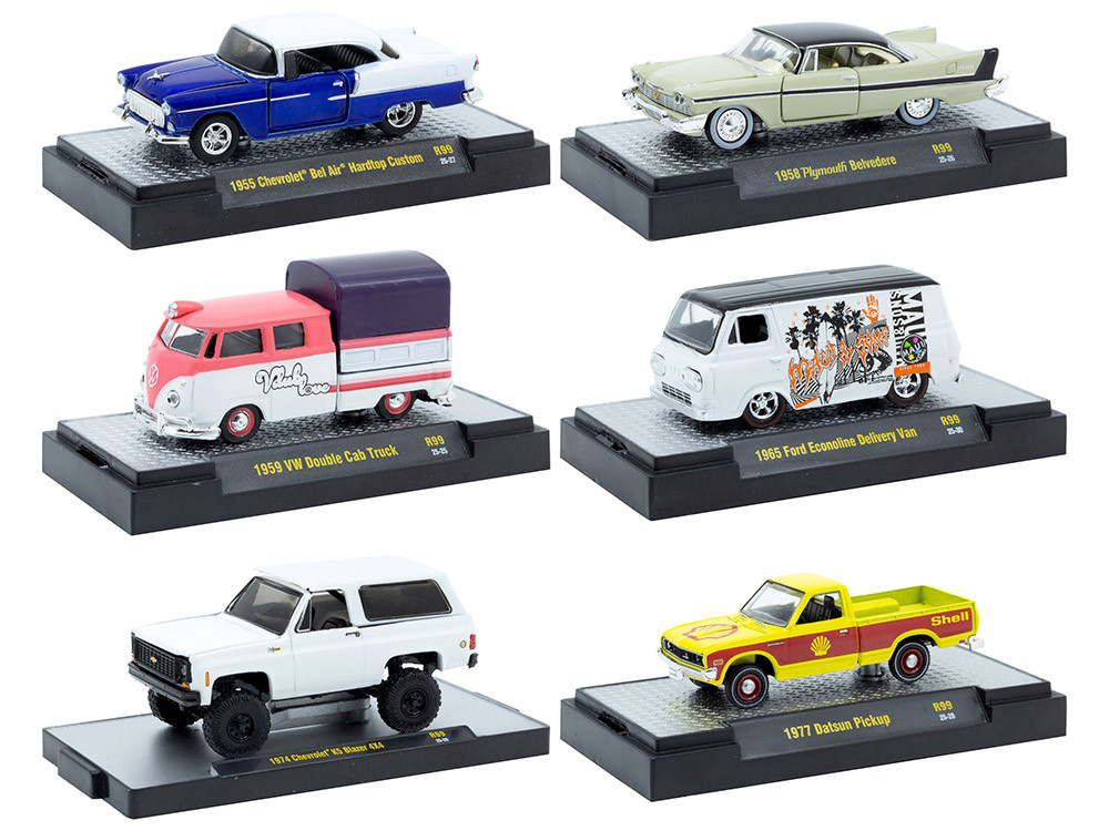 "Auto-Thentics" 6 piece Set Release 99 IN DISPLAY CASES Limited Edition 1/64 Diecast Model Cars by M2 Machines diecast model