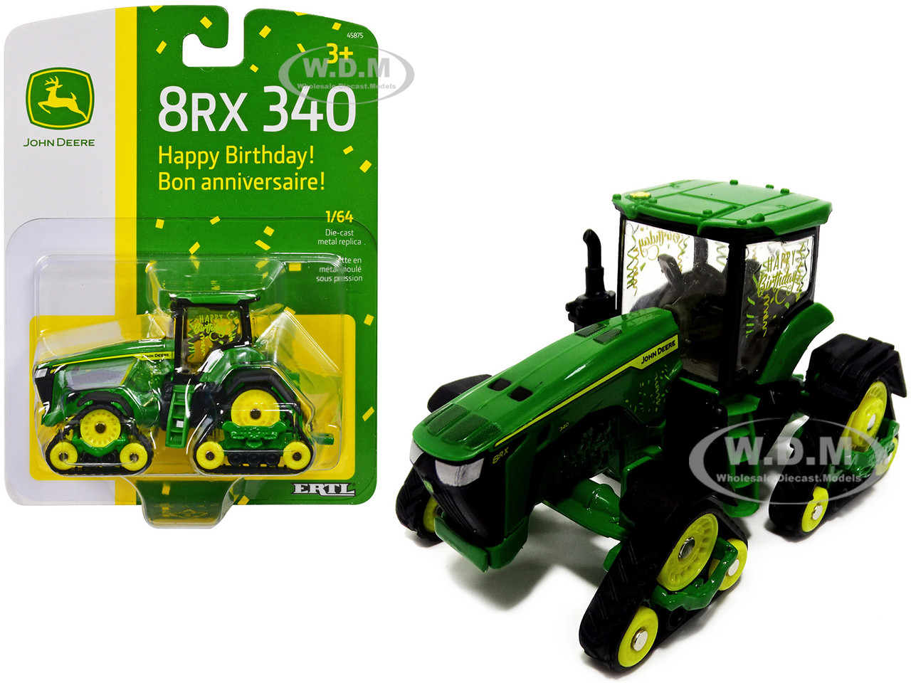 John Deere 8RX 340 Track Tractor Green "Happy Birthday!" Edition 1/64 Diecast Model by ERTL TOMY diecast model