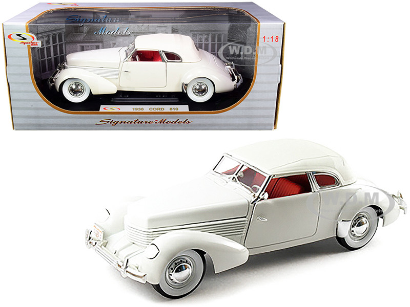 1936 Cord 810 Coupe White with Red Interior 1/18 Diecast Model Car by Signature Models diecast model