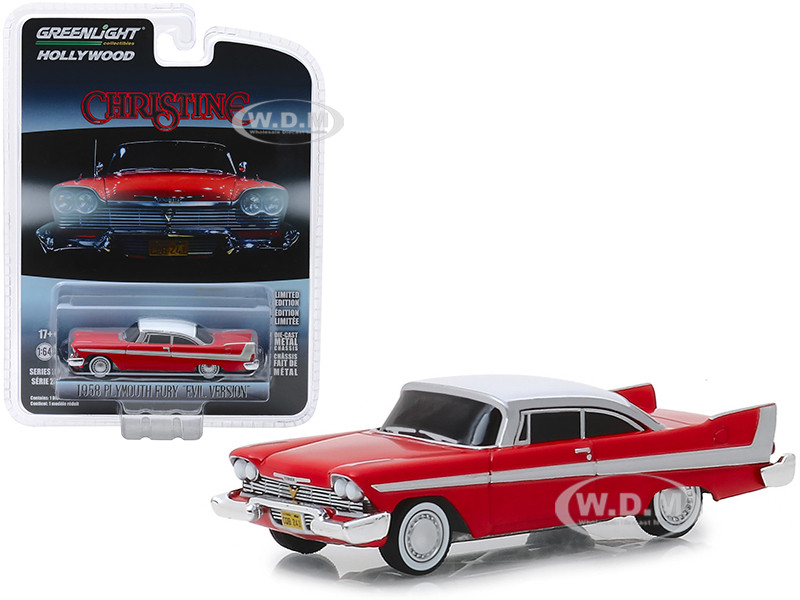 1958 Plymouth Fury Red with White Top "Evil Version" (Blacked Out Windows) "Christine" (1983) Movie "Hollywood Series" Release 24 1/64 Diecast Model Car by Greenlight diecast model