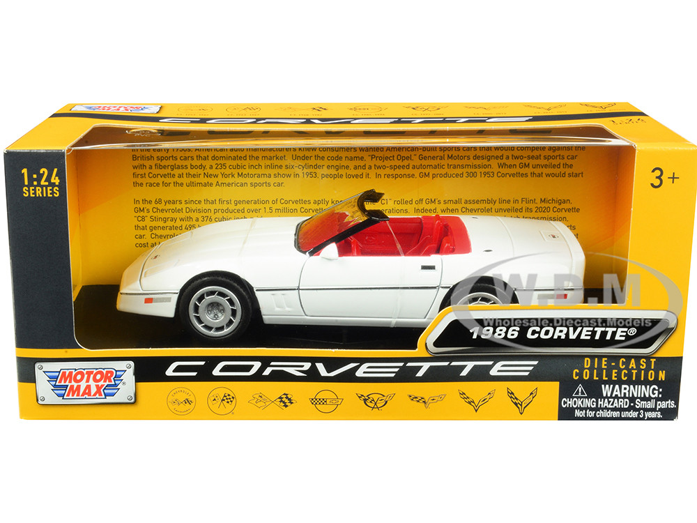 1986 Chevrolet Corvette C4 Convertible White with Red Interior "History of Corvette" Series 1/24 Diecast Model Car by Motormax diecast model