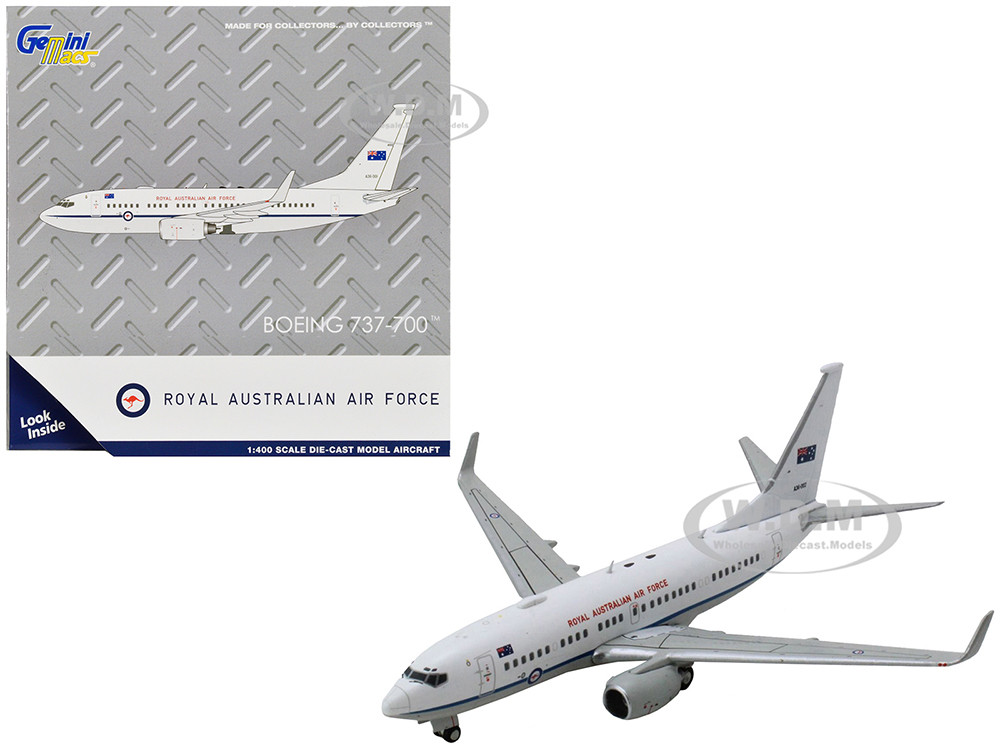 Boeing 737-700 Aircraft "Royal Australian Air Force" (A36-002) White with Blue Stripes "Gemini Macs" Series 1/400 Diecast Model Airplane by GeminiJets diecast model