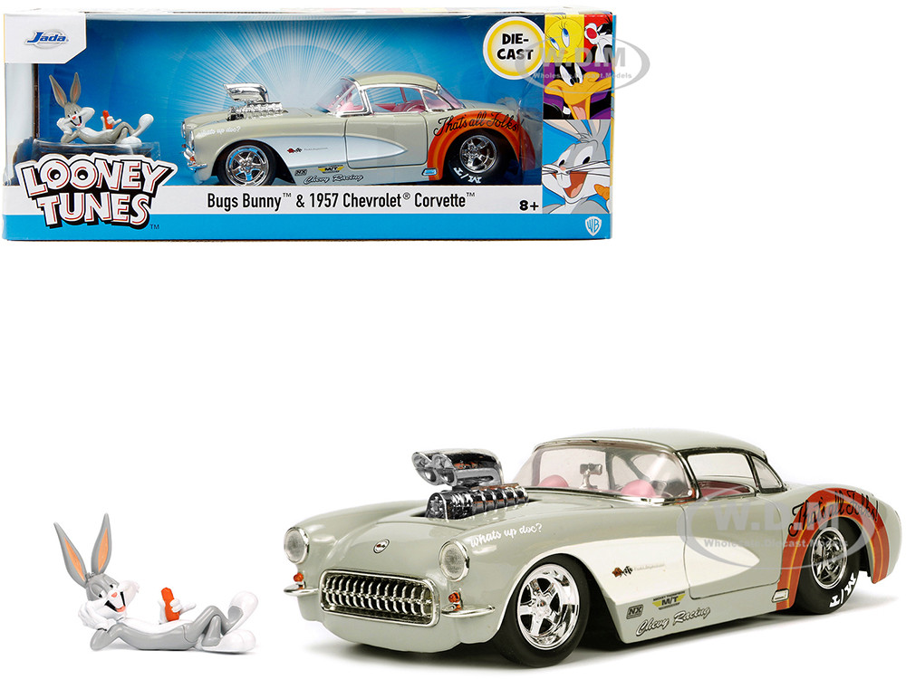 1957 Chevrolet Corvette Beige with Pink Interior with Bugs Bunny Figure "Looney Tunes" "Hollywood Rides" Series 1/24 Diecast Model Car by Jada diecast model