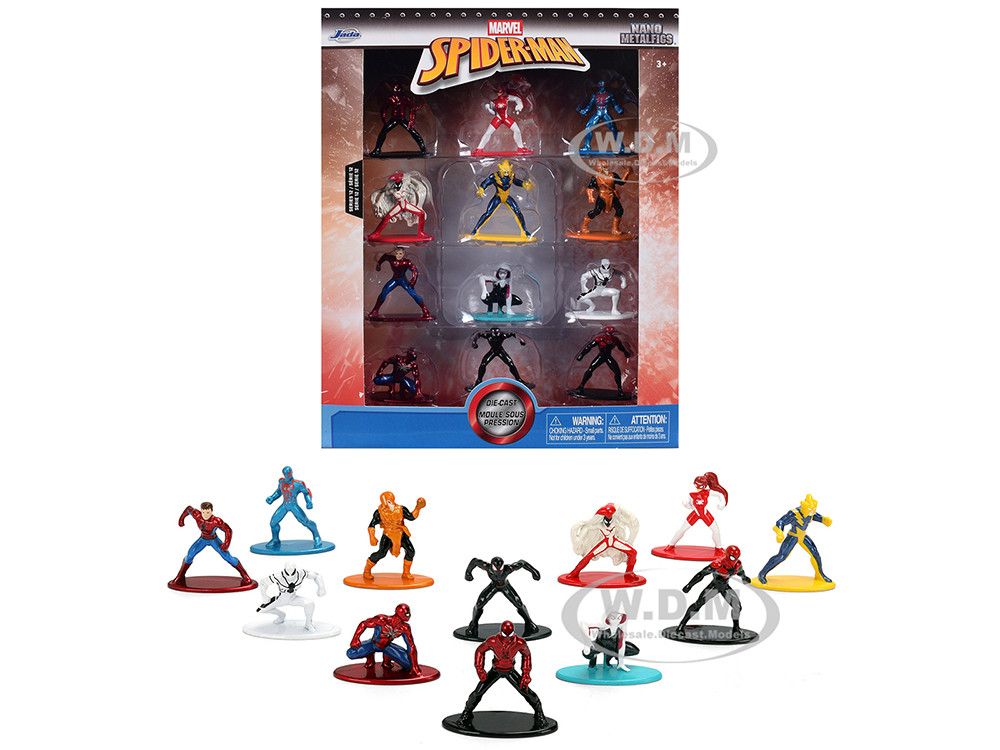 Set of 12 Diecast Figures "Spider-Man" Franchise "Nano Metalfigs" Series Diecast Models by Jada diecast model