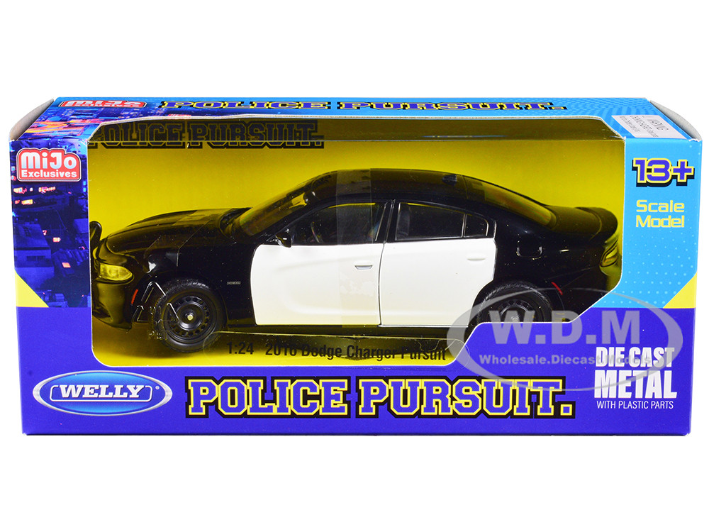 2016 Dodge Charger Pursuit Police Interceptor Black and White Unmarked "Police Pursuit" Series 1/24 Diecast Model Car by Welly diecast model