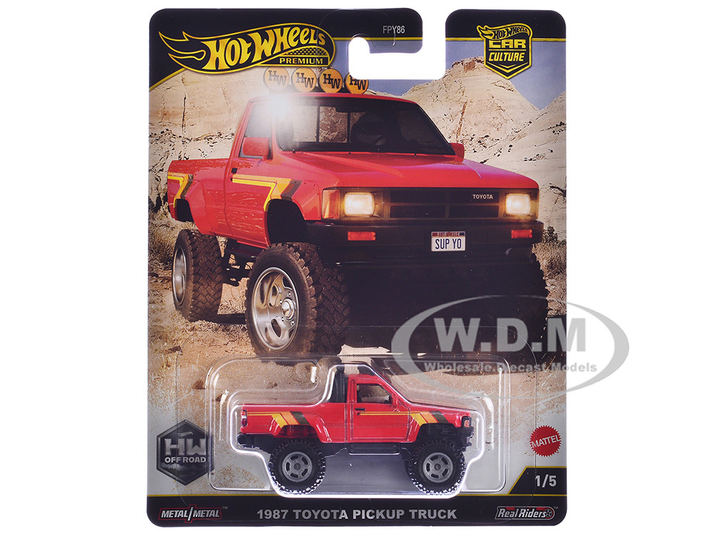 1987 Toyota Pickup Truck Red with Stripes "HW Off Road" Series Diecast Model Car by Hot Wheels diecast model