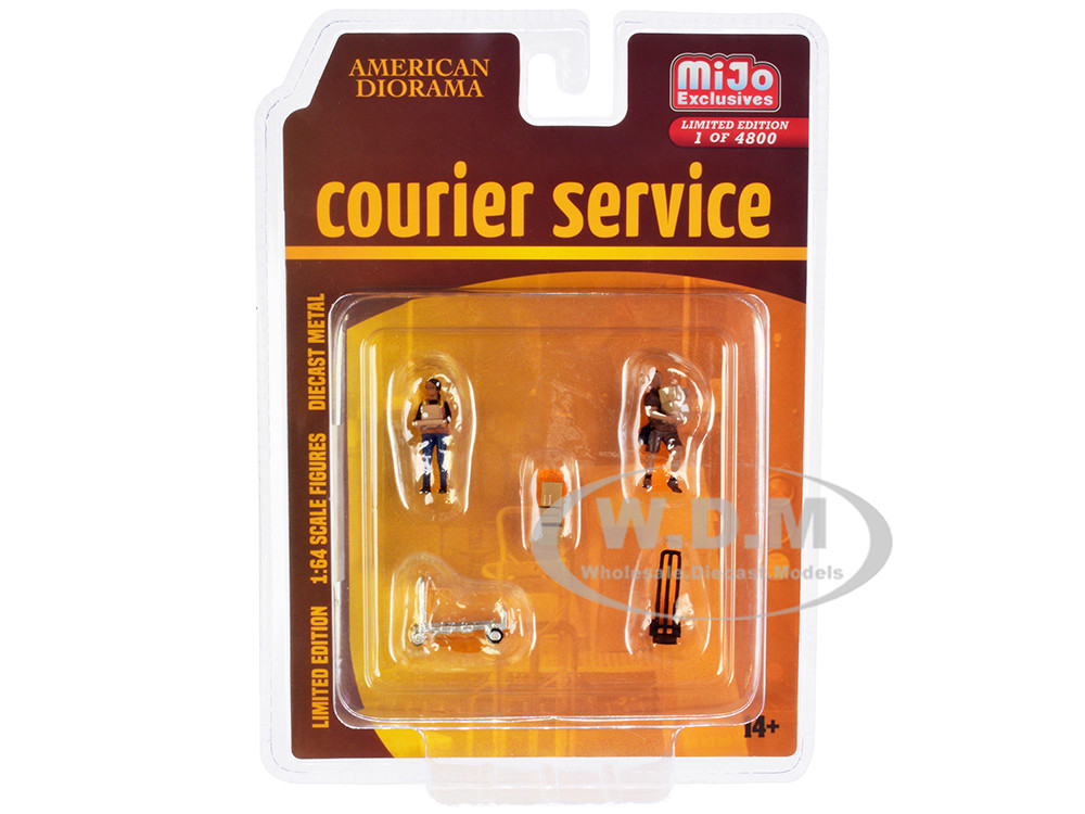 "Courier Service" 5 Piece Diecast Figures Set (2 Worker Figures and 3 accessories) Limited Edition to 4800 pieces Worldwide for 1/64 Scale Models by American Diorama diecast model