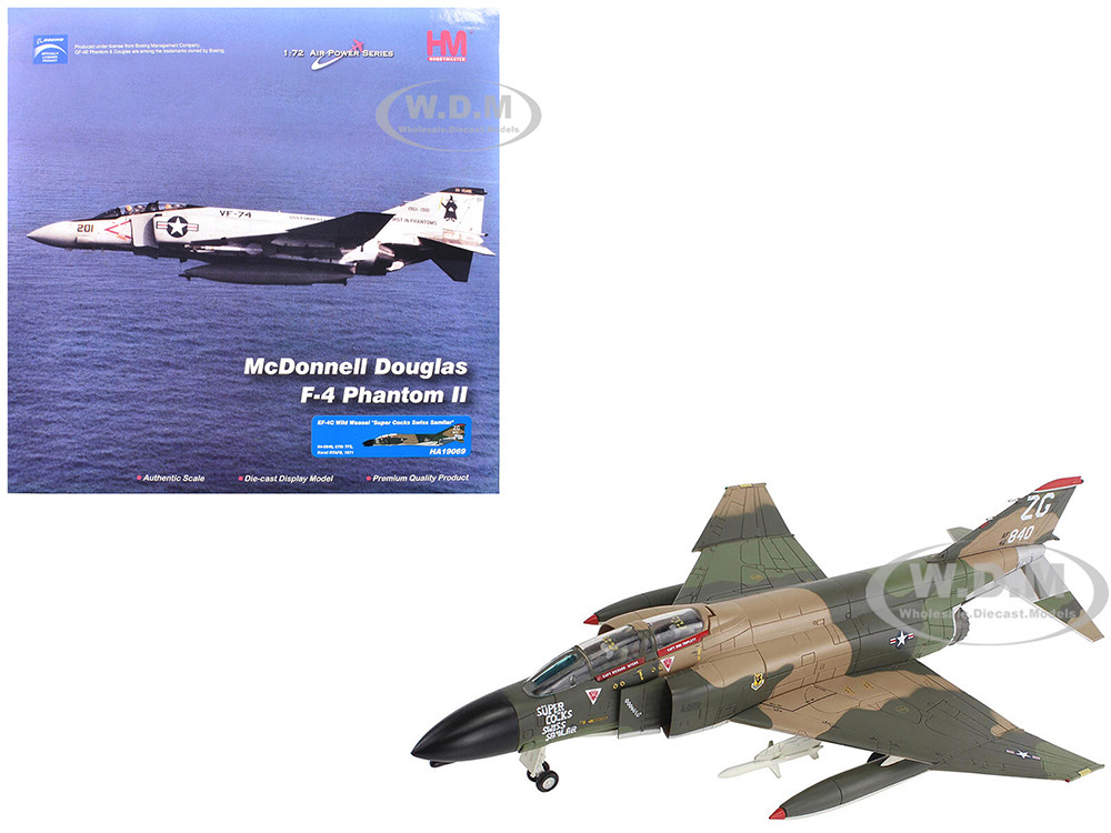 McDonnell Douglas EF-4C Wild Weasel Fighter-Bomber Aircraft "64-0840, 67th TFS, Korat RTAFB, Super Cocks Swiss Samilar" (1971) United States Air Force "Air Power Series" 1/72 Diecast Model by Hobby Master diecast model