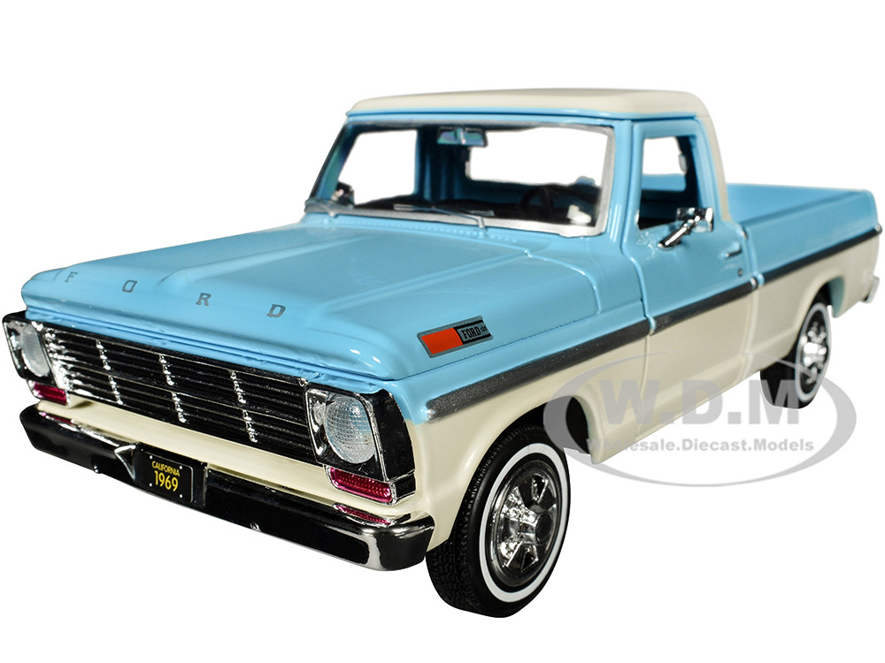 1969 Ford F-100 Pickup Truck Light Blue and Cream "Timeless Legends" Series 1/24 Diecast Model Car by Motormax diecast model
