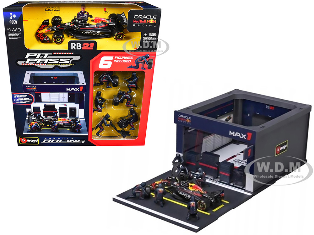 Red Bull Racing Pit Pass Diorama Set with RB21 #1 Max Verstappen "Formula One F1 World Championship" (2025) "Formula Racing" Series 1/43 Diecast Model Car by Bburago diecast model