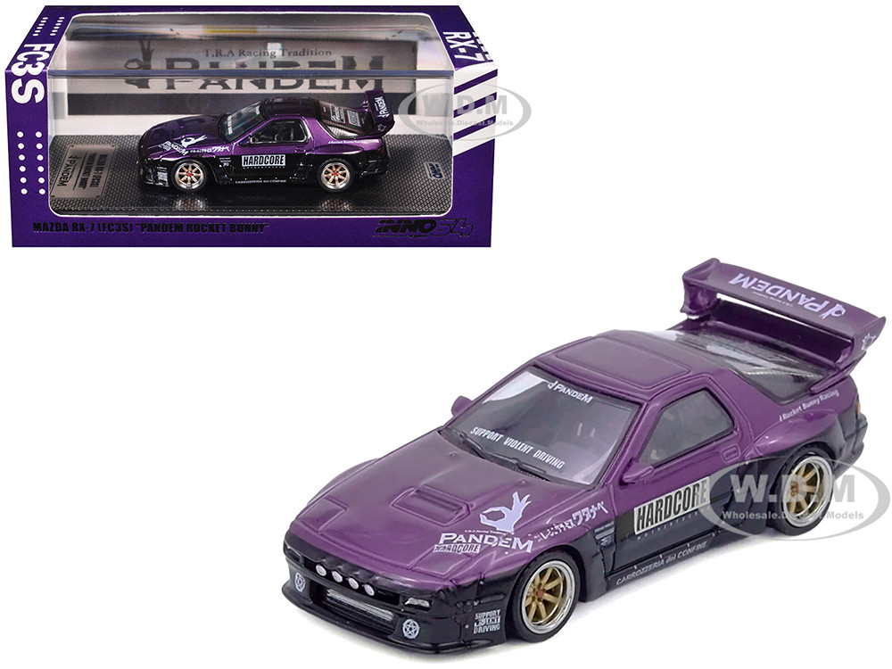 Mazda RX7 (FC3S) "Pandem Rocket Bunny" Kit Purple Metallic and Black 1/64 Diecast Model Car by Inno Models diecast model