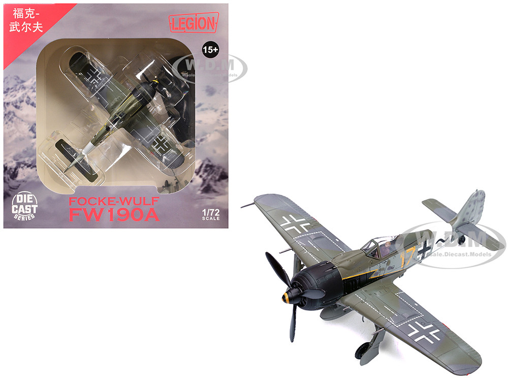 Focke-Wulf Fw 190A Aircraft "Yellow 17, 24-Victory Ace Willi Unger, 12./JG 3 Udet, Germany" (1944) German Luftwaffe 1/72 Diecast Model Airplane by Legion diecast model