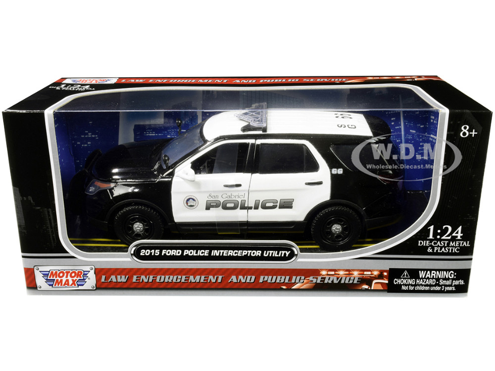 2015 Ford Police Interceptor Utility "San Gabriel Police" (California) Black and White 1/24 Diecast Model Car by Motormax diecast model