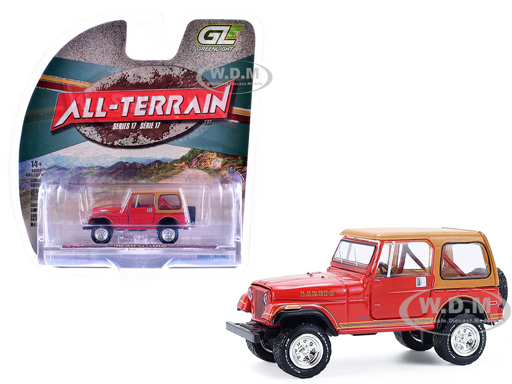 1980 Jeep CJ-7 Laredo Red with Tan Top "All Terrain" Series 17 1/64 Diecast Model Car by Greenlight diecast model