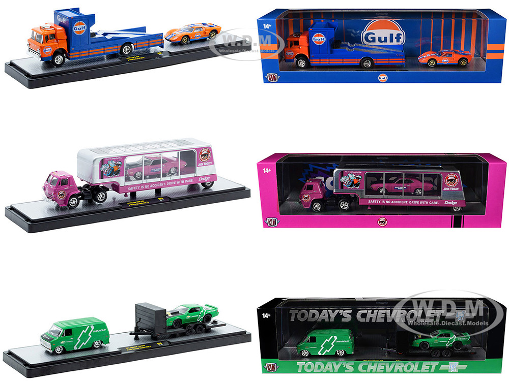 Auto Haulers Set of 3 Trucks Release 94 Limited Edition to 6000 pieces Worldwide 1/64 Diecast Models by M2 Machines diecast model