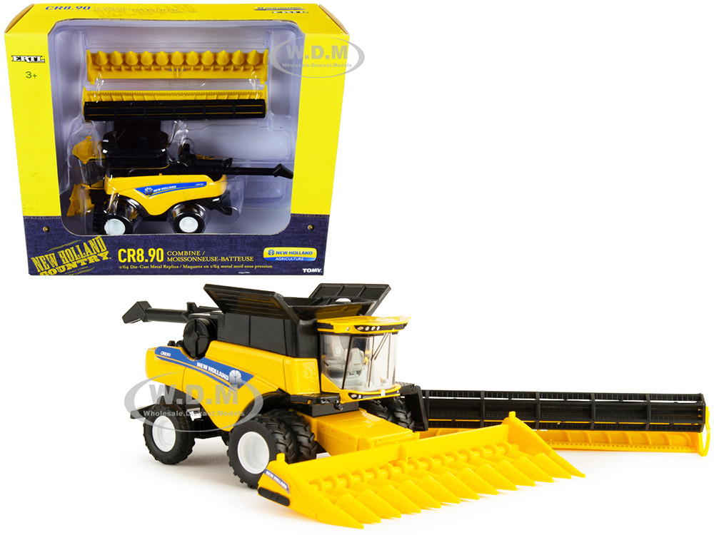 New Holland CR8.90 Combine Yellow with Corn Head and Draper Head "New Holland Agriculture" Series 1/64 Diecast Models by ERTL TOMY diecast model